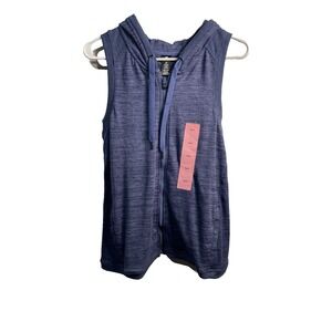 active life womens blue heather sleeveless zip up hooded vest size small